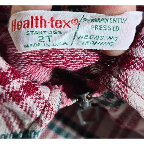 Boy’s Vintage Zipper Plaid Polo 1960s Healthtex Sz 2T Green Red Permanent Press - Picture 2 of 6